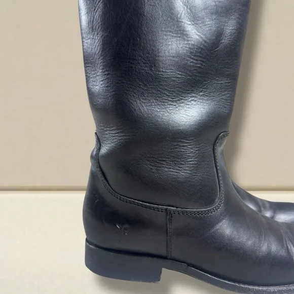 Frye Melissa Logo Black & Brown Leather‎ Knee High Boots 76436 Women's 6.5 B